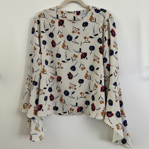 Carmen Marc Valvo Bell Sleeve Bohemian Floral Blouse - Size 14 XL - Picture 4 of 8